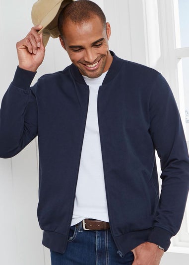 Cotton Traders Navy Baseball Collar Zip Through Top