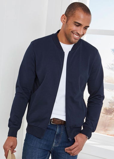 Cotton Traders Navy Baseball Collar Zip Through Top