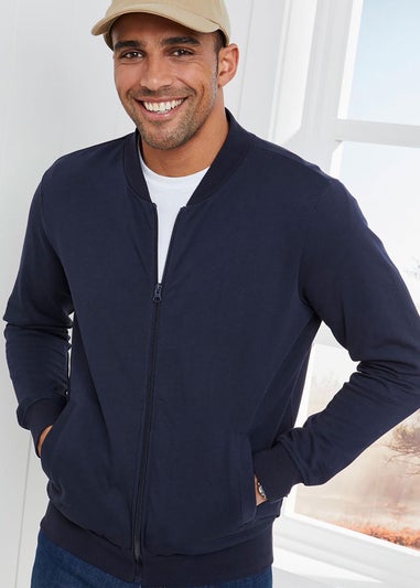 Cotton Traders Navy Baseball Collar Zip Through Top
