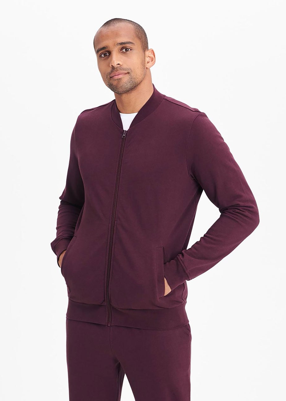 Cotton Traders Burgundy Baseball Collar Zip Through Top