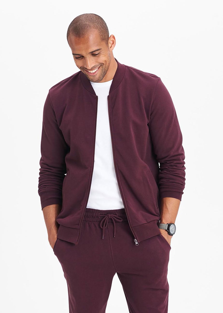 Cotton Traders Burgundy Baseball Collar Zip Through Top