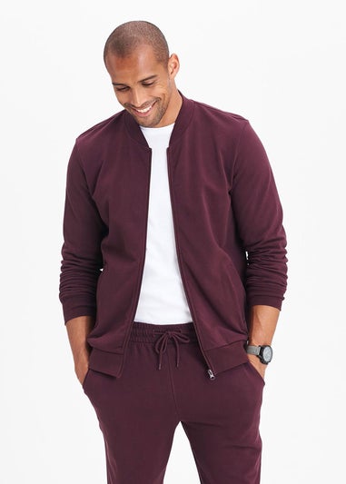 Cotton Traders Burgundy Baseball Collar Zip Through Top
