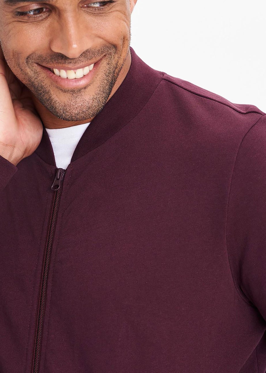 Cotton Traders Burgundy Baseball Collar Zip Through Top