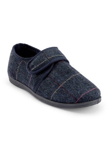Cotton Traders Navy Adjustable Check Slippers