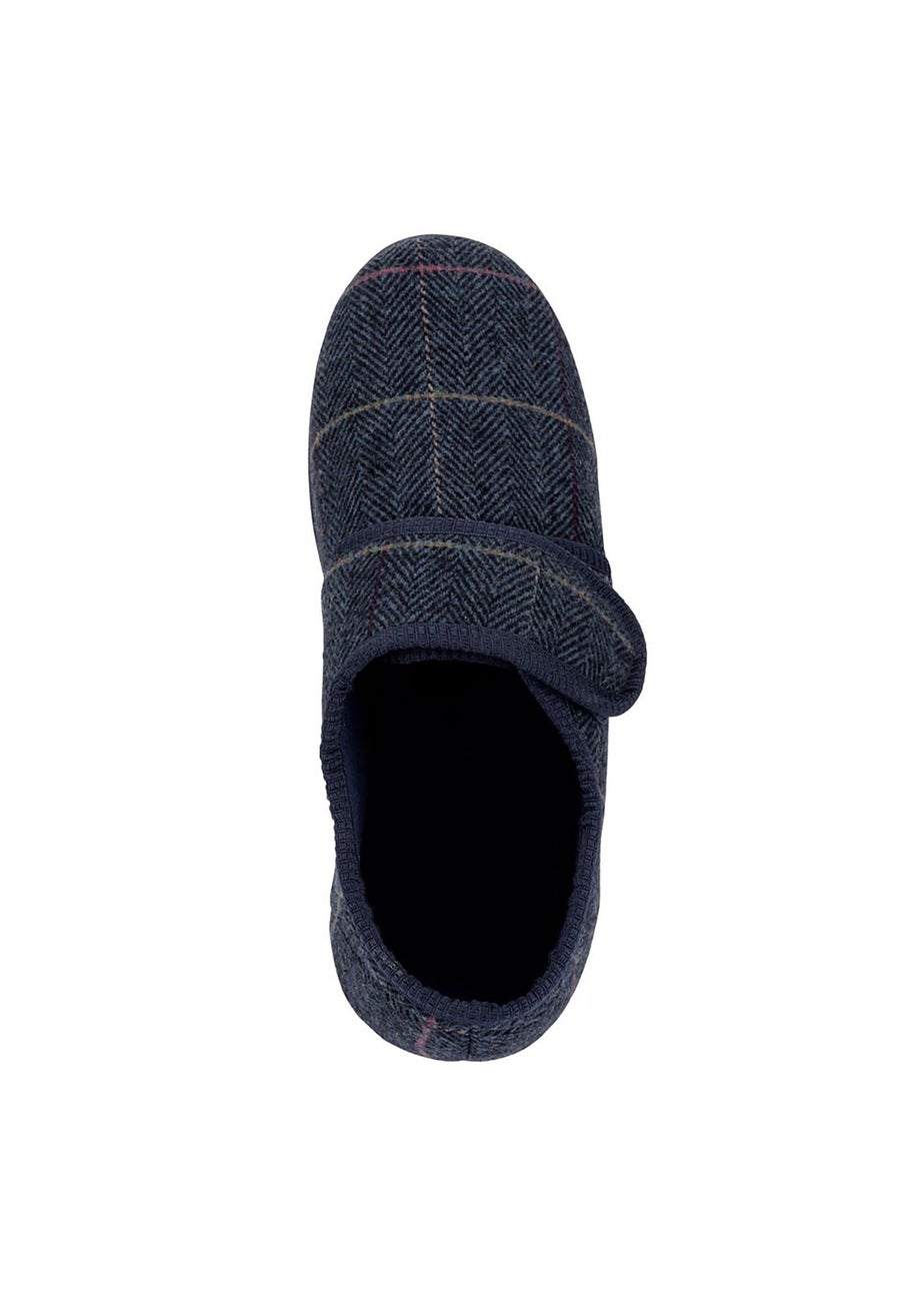 Cotton Traders Navy Adjustable Check Slippers