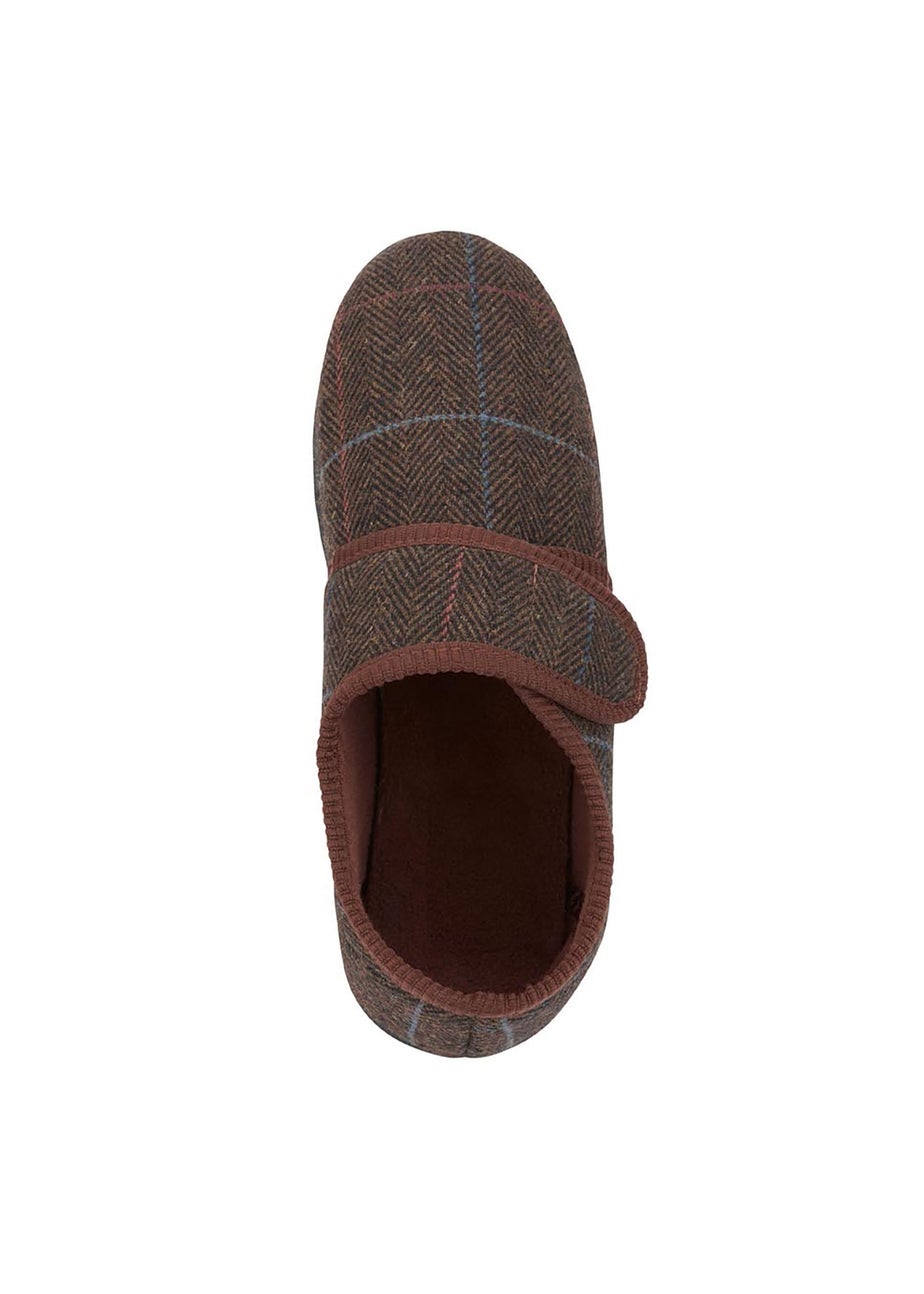 Cotton Traders Brown Adjustable Check Slippers