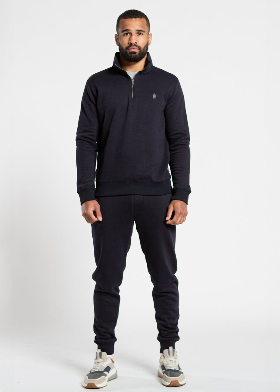 French Connection Navy Cotton Blend 1/2 Zip Jumper & Jogger Tracksuit Co-Ord