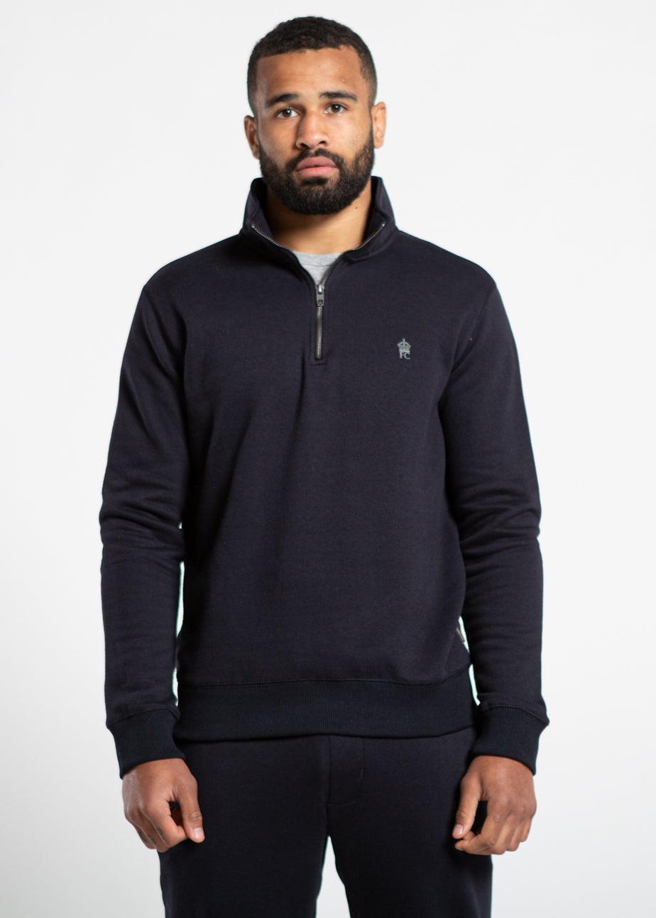 French Connection Navy Cotton Blend 1/2 Zip Jumper & Jogger Tracksuit Co-Ord