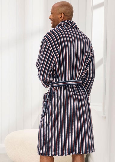 Cotton Traders Navy Fleece Stripe Dressing Gown