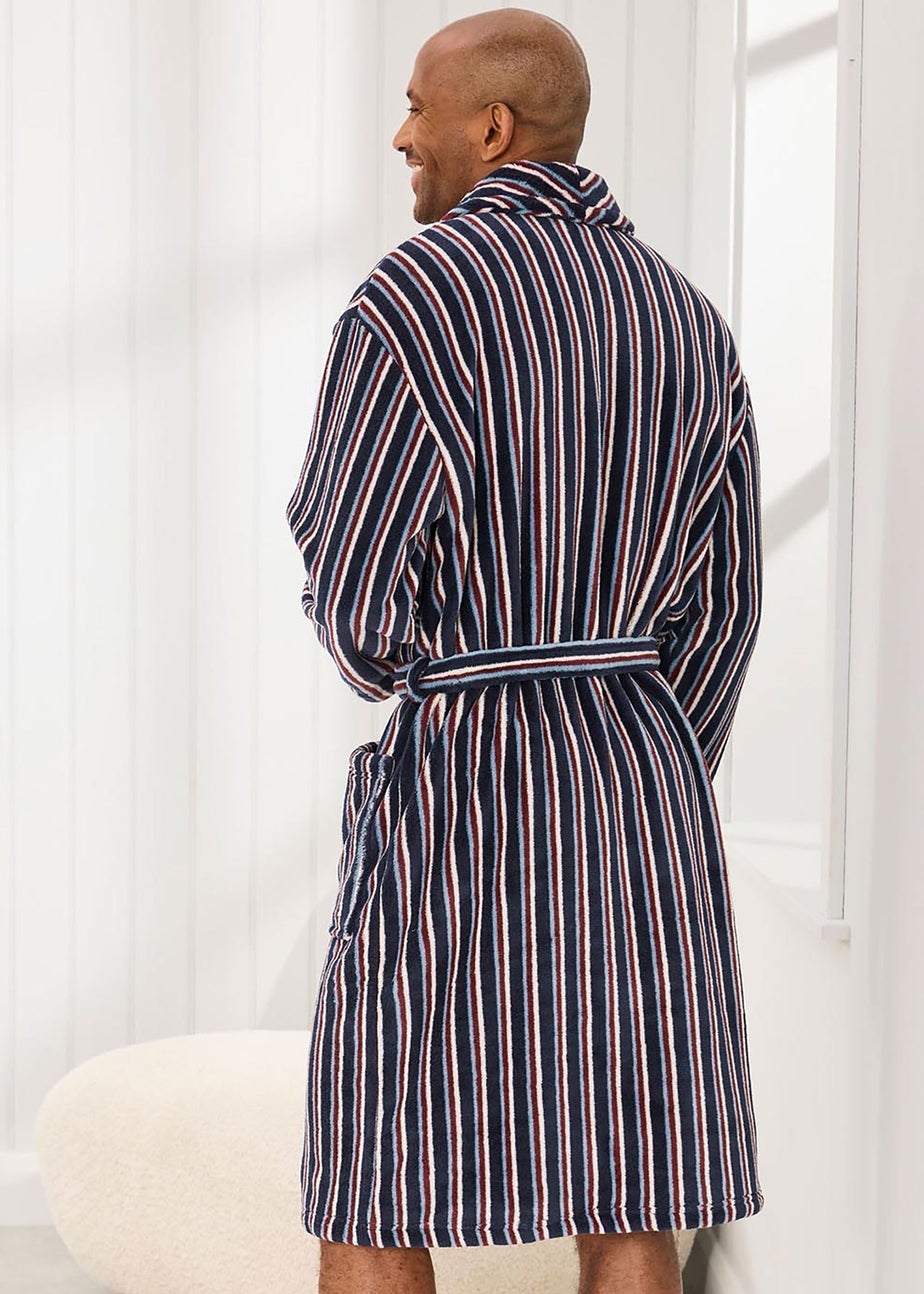 Cotton Traders Navy Fleece Stripe Dressing Gown