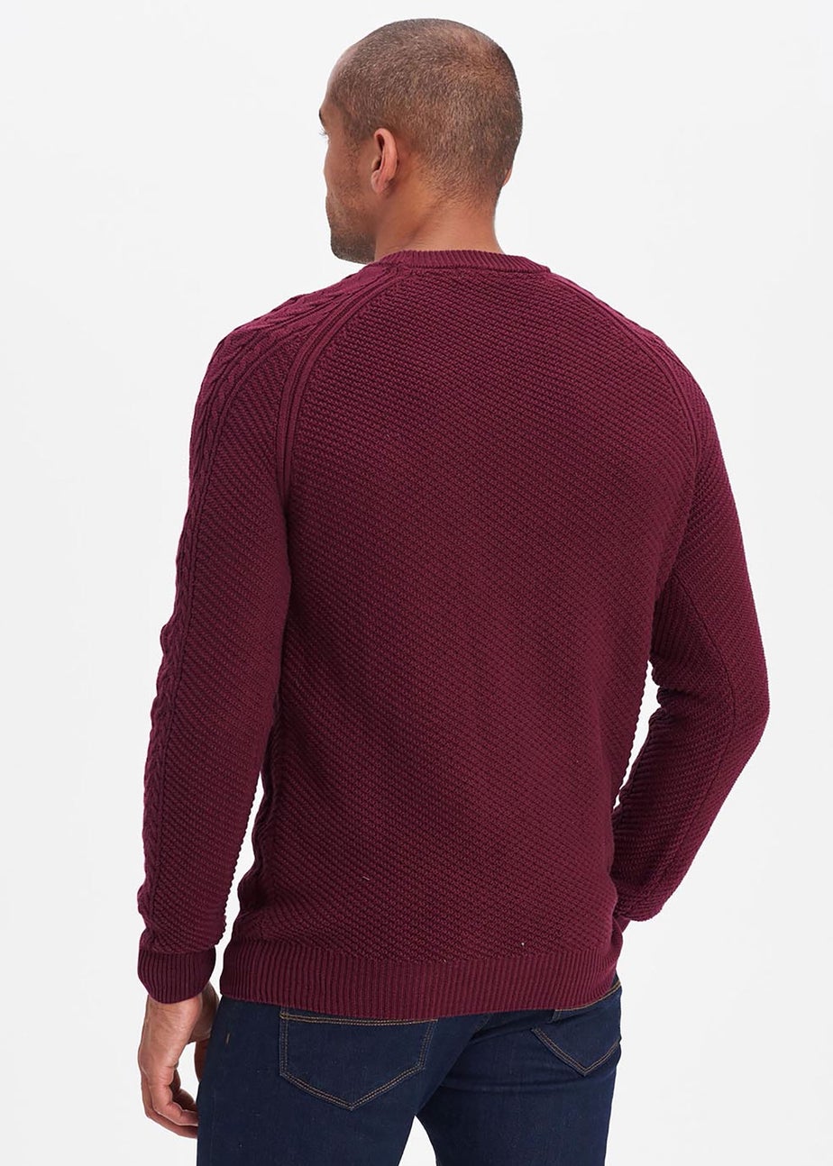Cotton Traders Burgundy Cotton Textured Cable Crew Neck Jumper