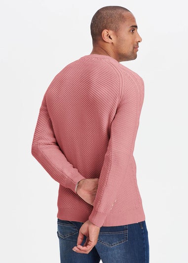 Cotton Traders Dusty Pink Cotton Textured Cable Crew Neck Jumper