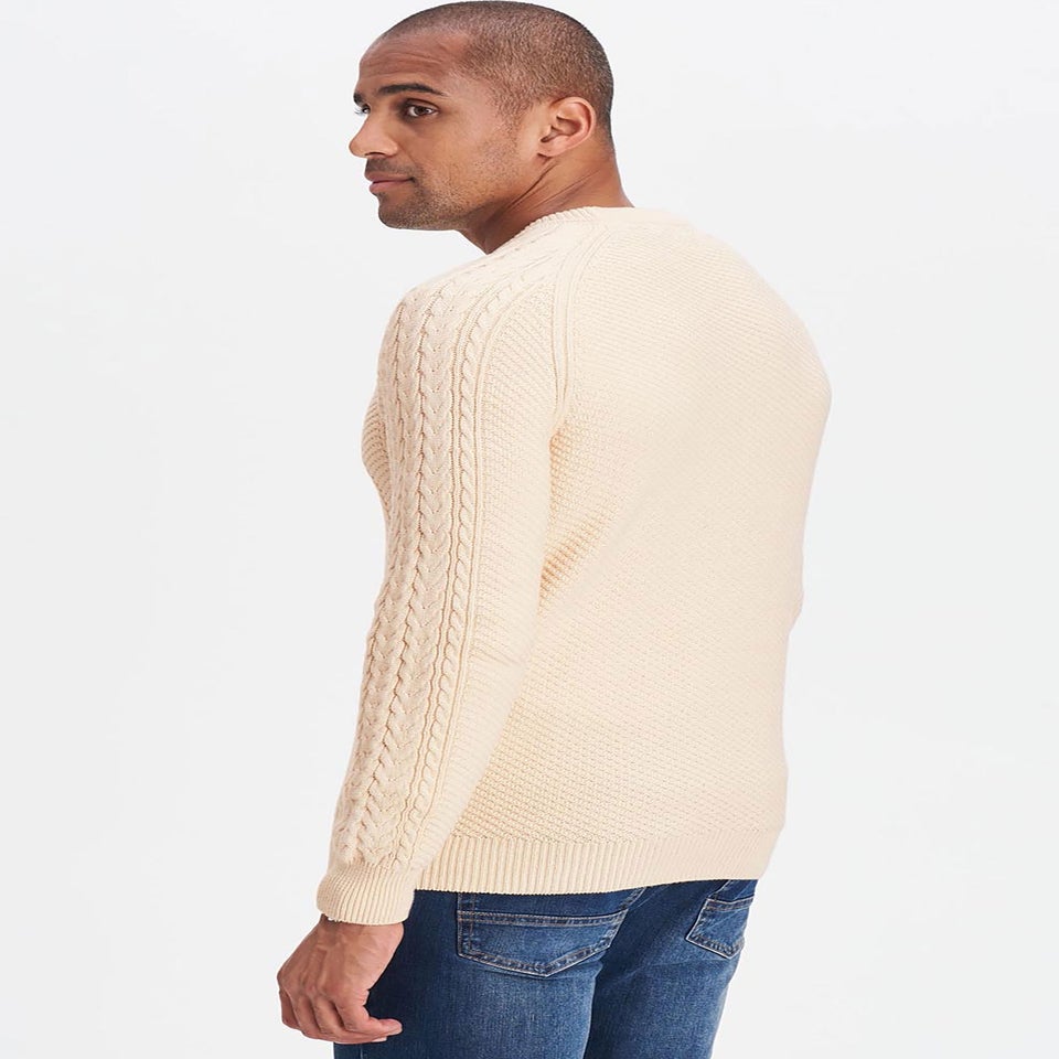 Cotton Traders Linen Cotton Textured Cable Crew Neck Jumper