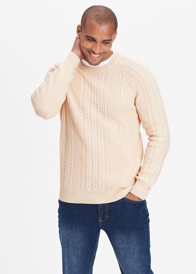 Cotton Traders Linen Cotton Textured Cable Crew Neck Jumper
