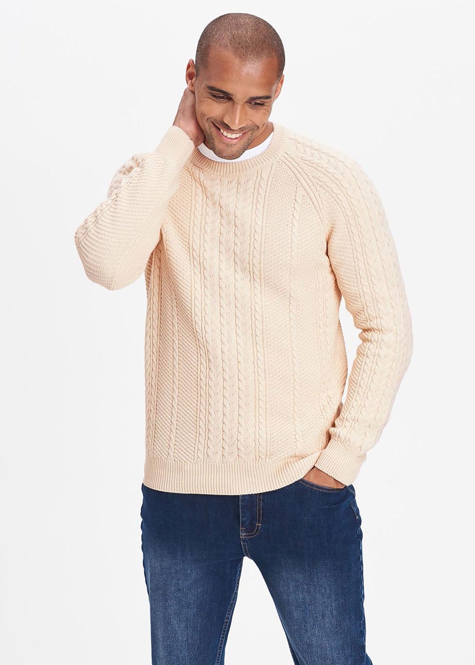 Cotton Traders Linen Cotton Textured Cable Crew Neck Jumper