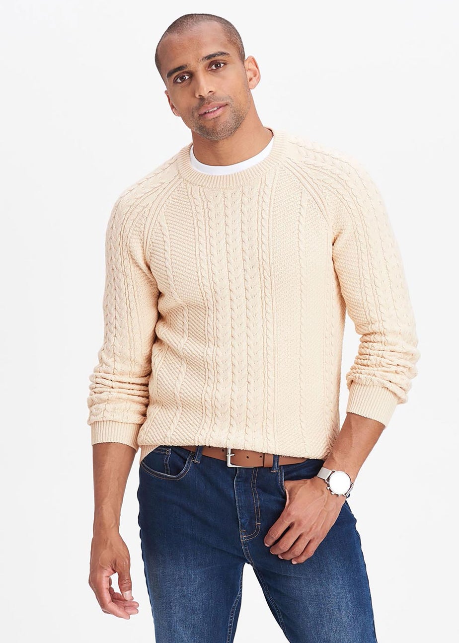 Cotton Traders Linen Cotton Textured Cable Crew Neck Jumper