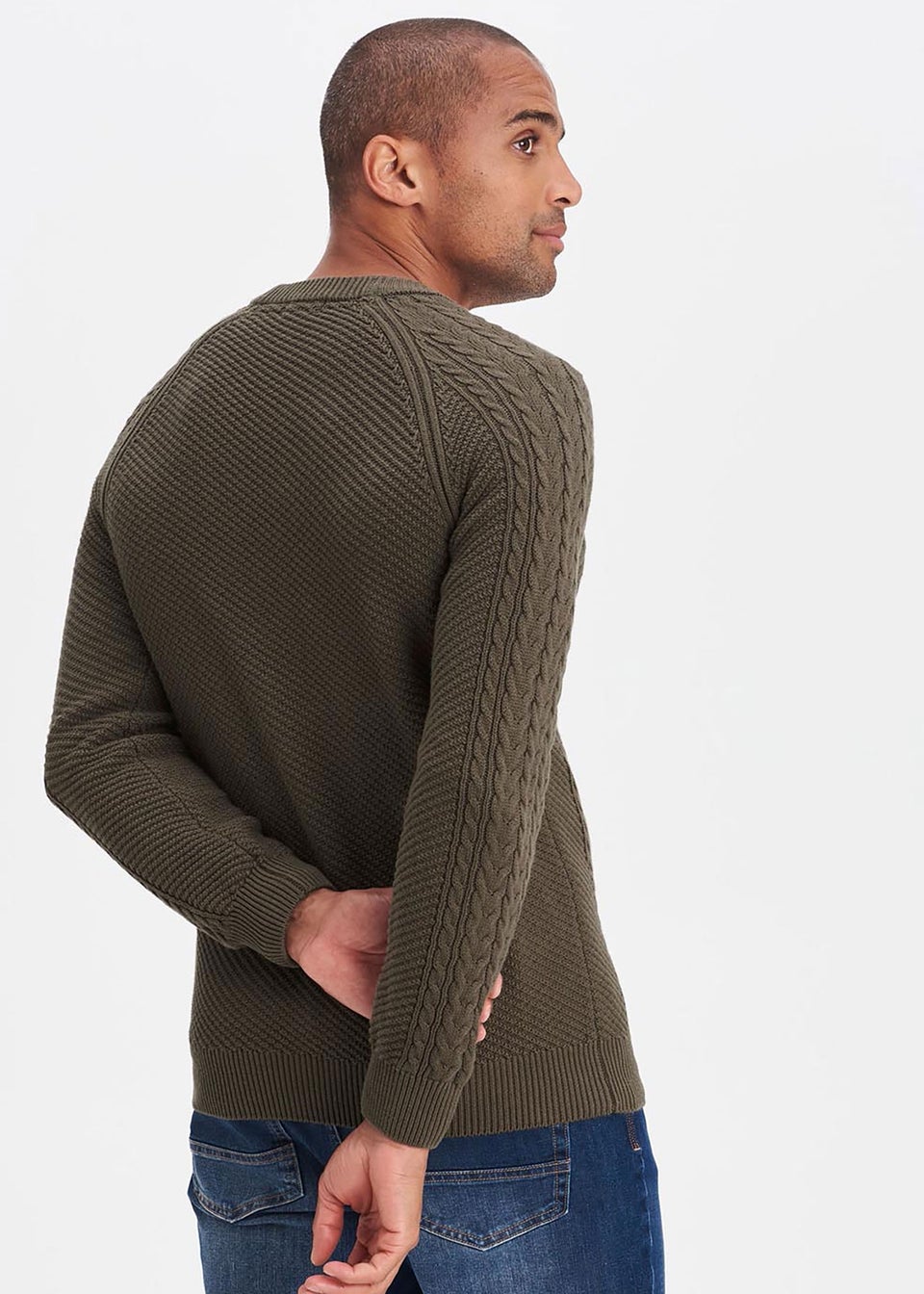 Cotton Traders Dark Khaki Cotton Textured Cable Button Through Cardigan