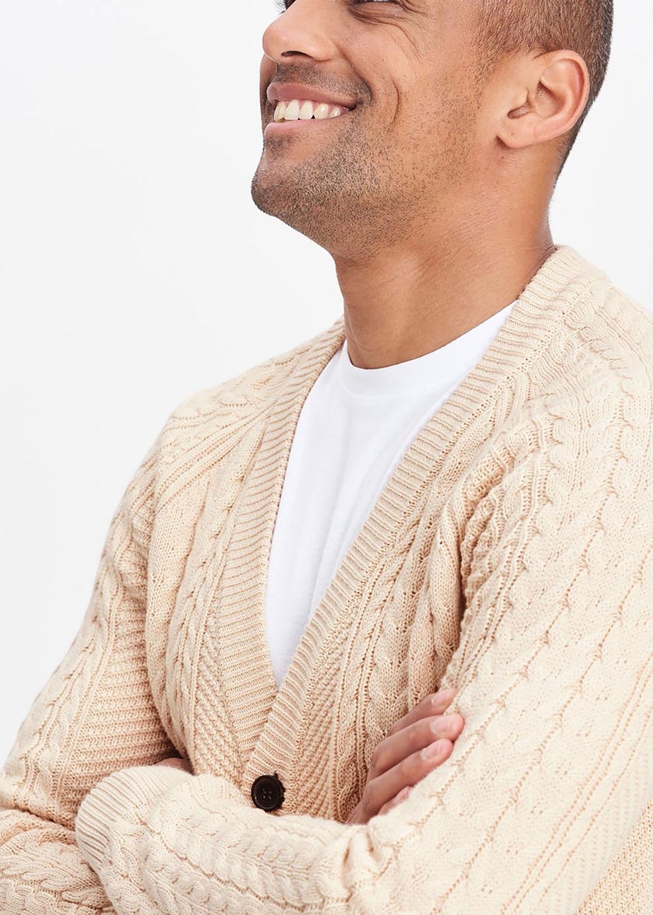 Cotton Traders Linen Cotton Textured Cable Button Through Cardigan