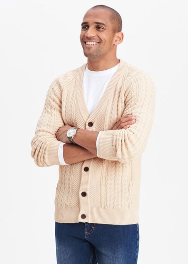 Cotton Traders Linen Cotton Textured Cable Button Through Cardigan