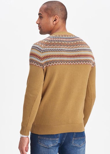 Cotton Traders Yellow Gold Cotton Fair Isle Crew Neck Jumper