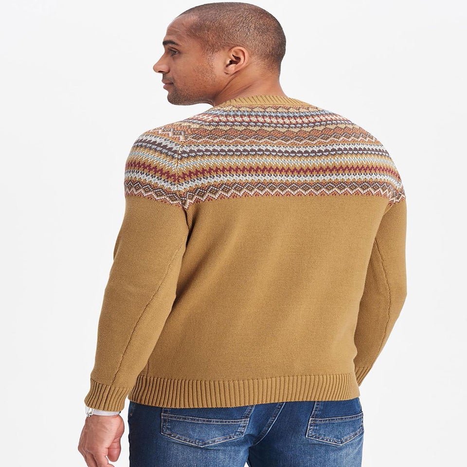 Cotton Traders Yellow Gold Cotton Fair Isle Crew Neck Jumper