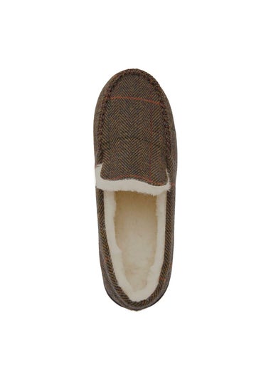 Cotton Traders Light Brown Moccasin Check Slippers