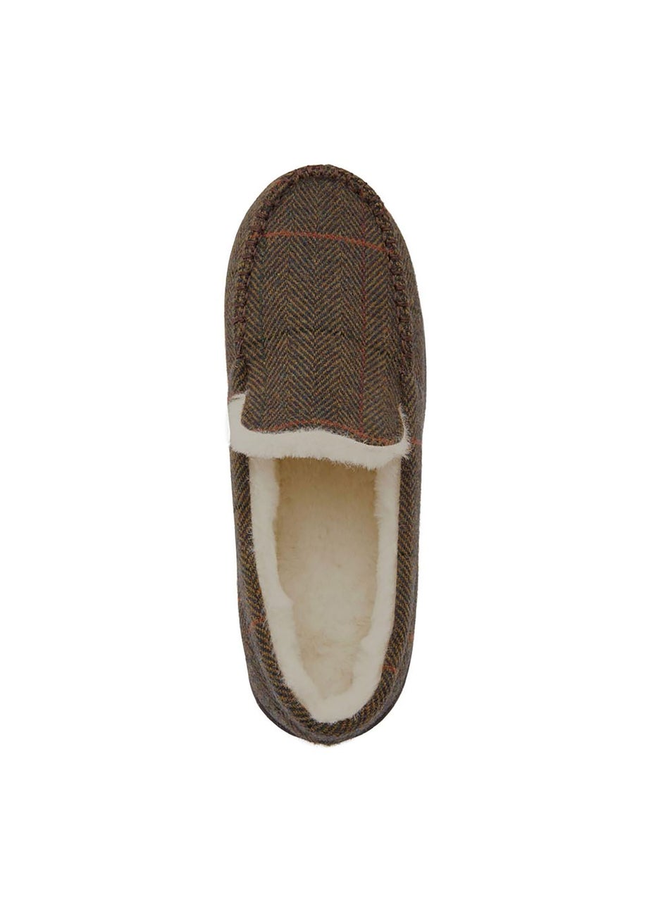 Cotton Traders Light Brown Moccasin Check Slippers