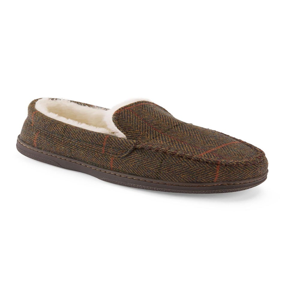 Cotton Traders Light Brown Moccasin Check Slippers