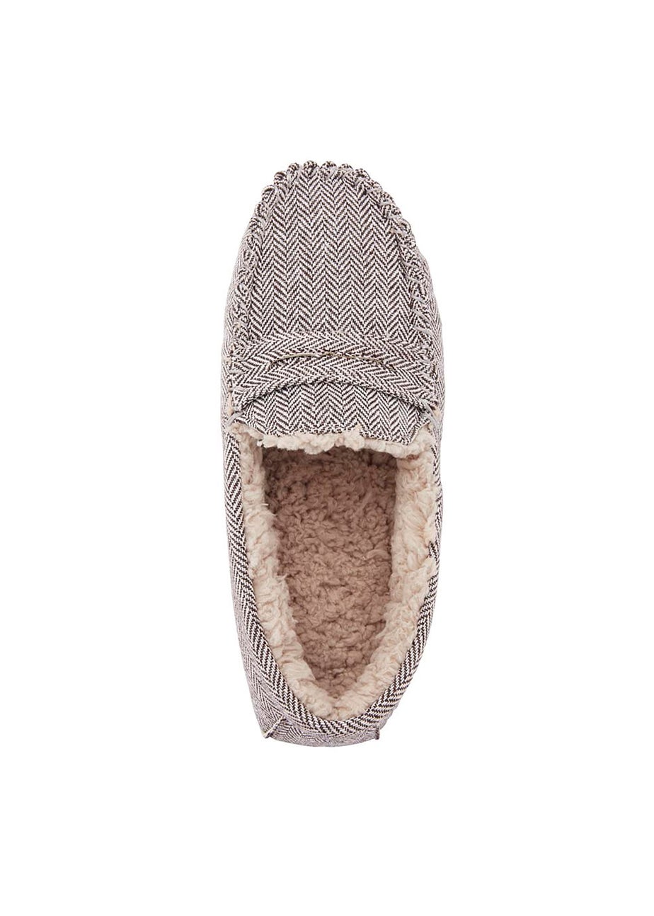 Cotton Traders Brown Textured Moccasin Slippers