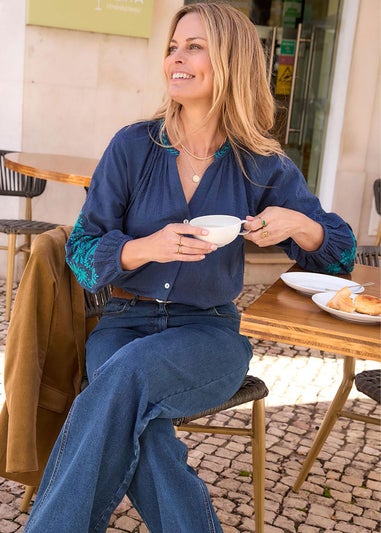 Cotton Traders Dark Sky Embroidered Blouse