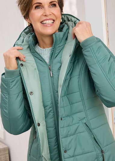 Cotton Traders Washed Jade Padded Hooded Jacket