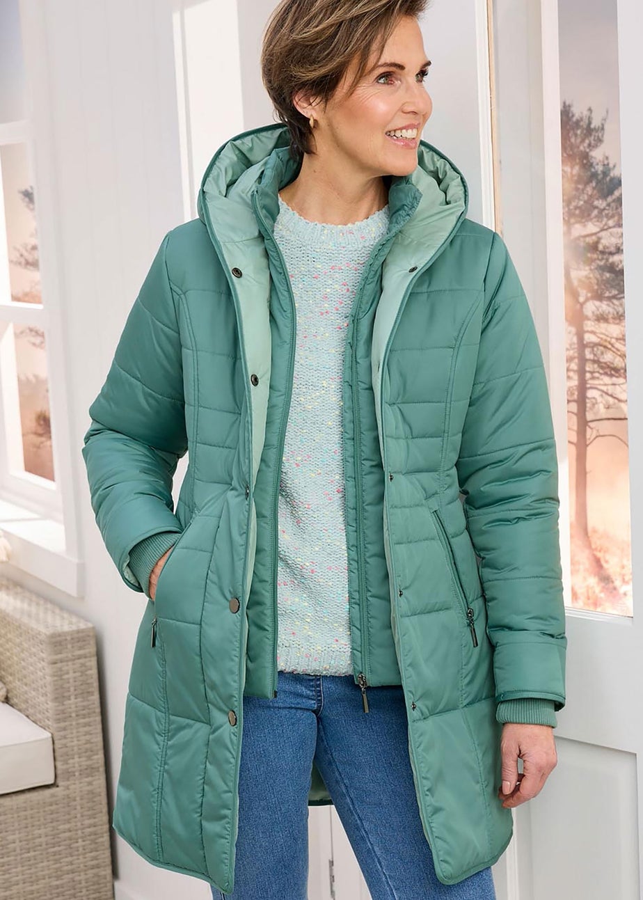 Cotton Traders Washed Jade Padded Hooded Jacket