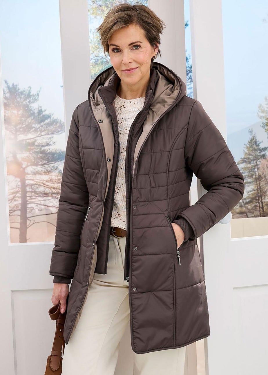 Cotton Traders Dark Taupe Padded Hooded Jacket