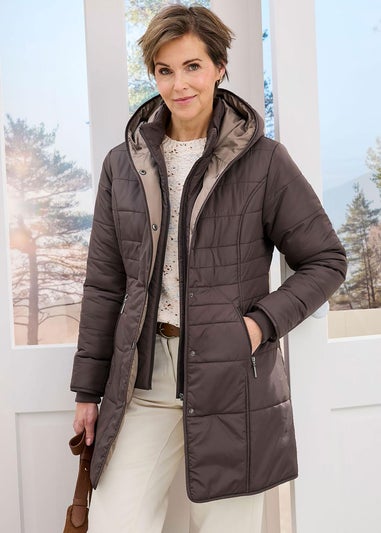 Cotton Traders Dark Taupe Padded Hooded Jacket