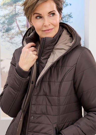 Cotton Traders Dark Taupe Padded Hooded Jacket