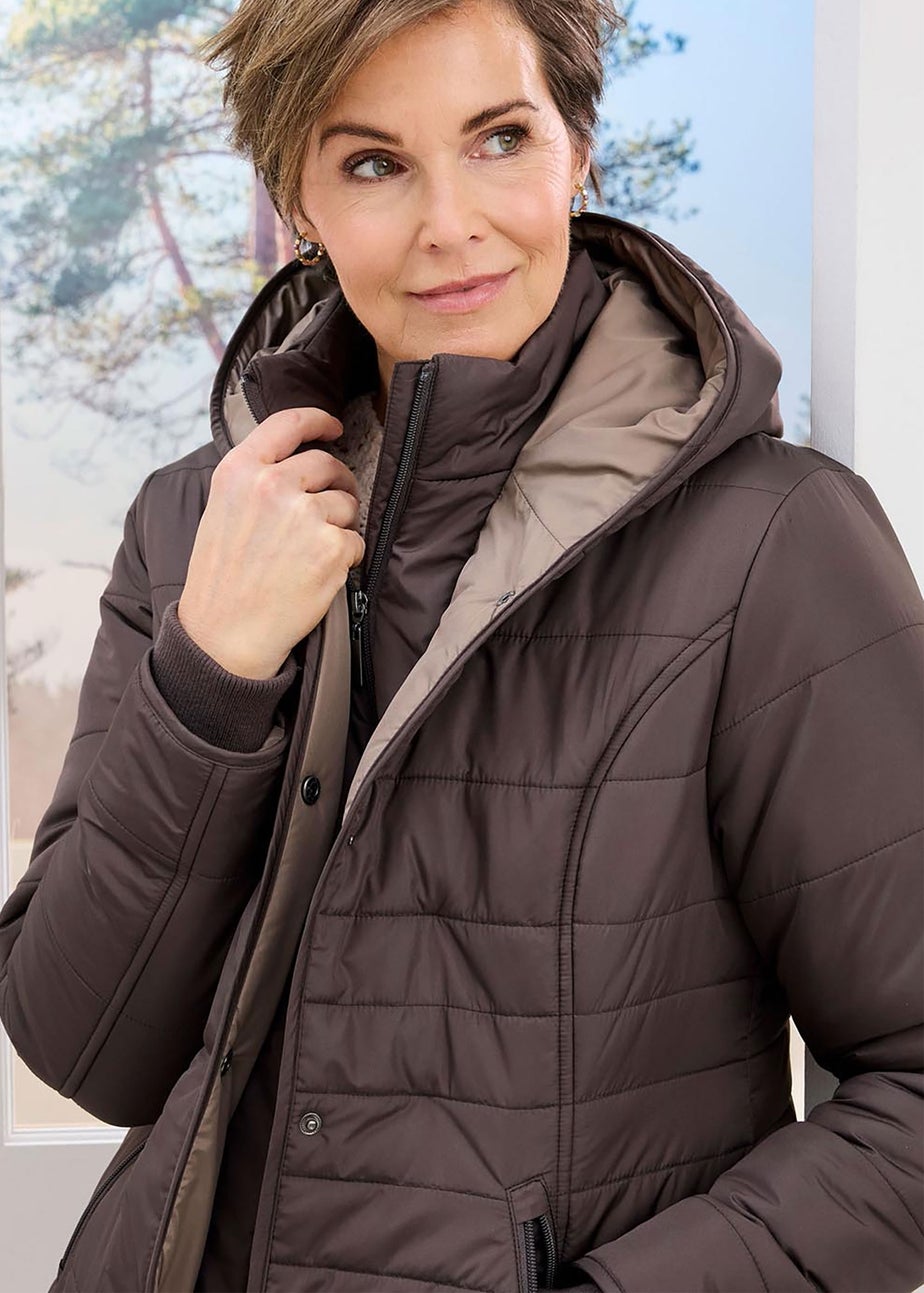 Cotton Traders Dark Taupe Padded Hooded Jacket
