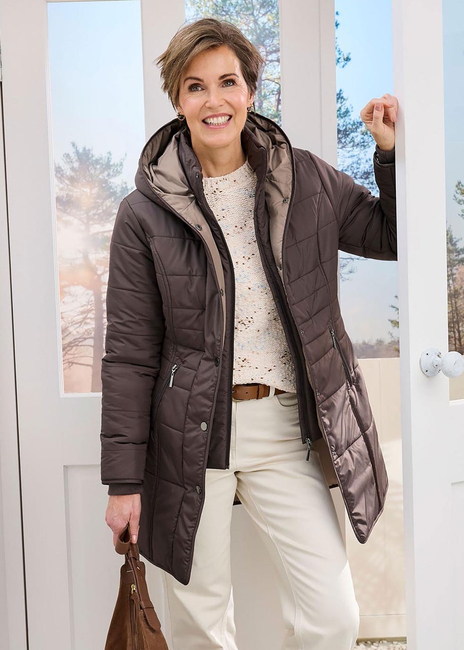 Cotton Traders Dark Taupe Padded Hooded Jacket