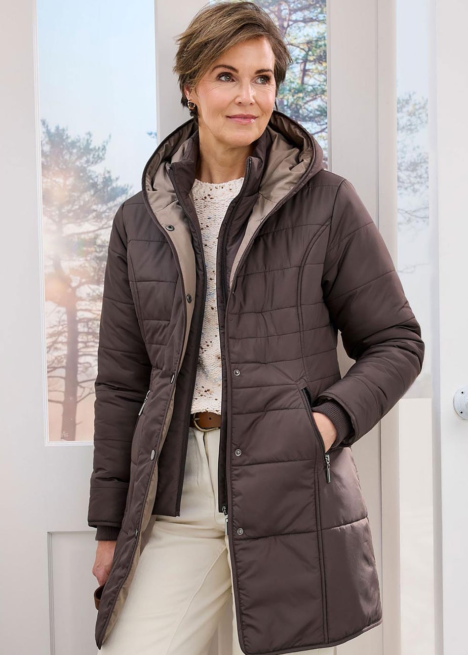 Cotton Traders Dark Taupe Padded Hooded Jacket