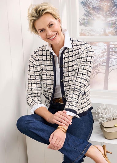 Cotton Traders Navy Boucle Cardigan