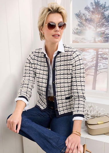 Cotton Traders Navy Boucle Cardigan