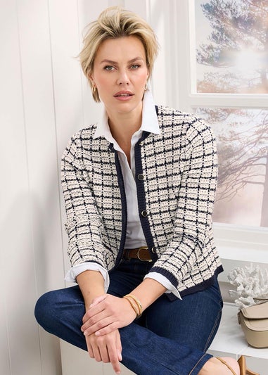 Cotton Traders Navy Boucle Cardigan