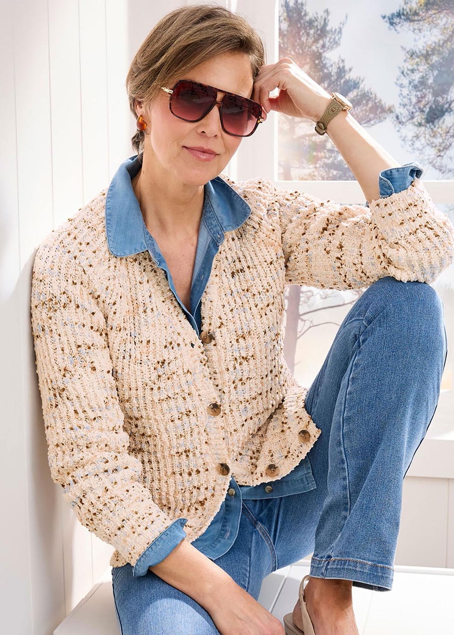 Cotton Traders Oyster Chenille V Neck Cardigan