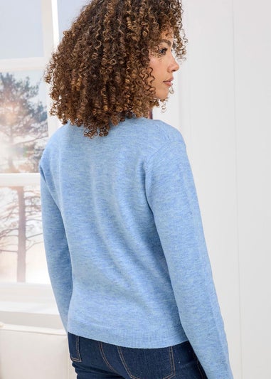 Cotton Traders Sky Blue Fine Knit V-Neck Jumper
