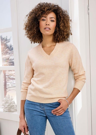 Cotton Traders Parchment Fine Knit V-Neck Jumper
