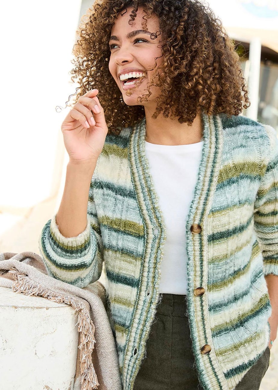 Cotton Traders Bold Green Ombre Stripe Cardigan
