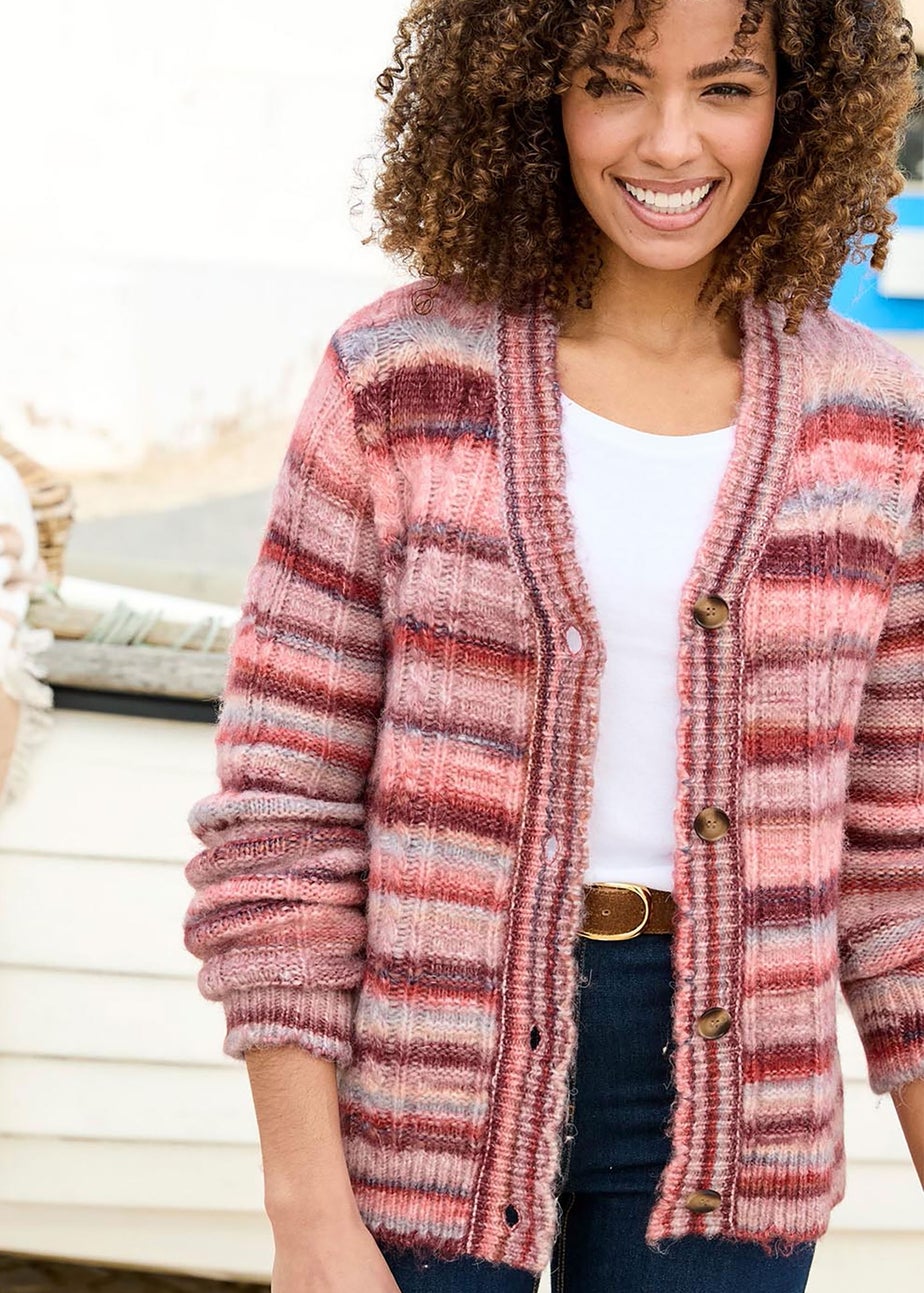 Cotton Traders Light Rose Ombre Stripe Cardigan