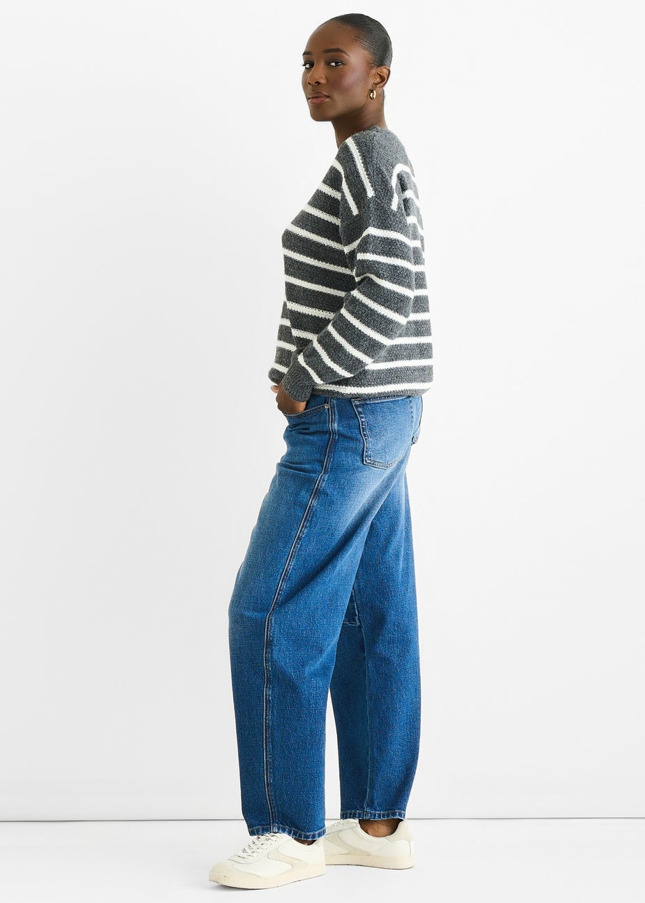 Gini London Grey Stripe Chunky Knit Oversized Jumper