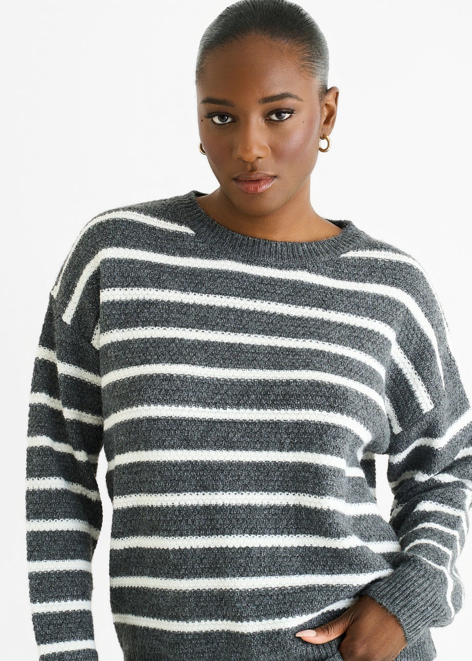 Gini London Grey Stripe Chunky Knit Oversized Jumper