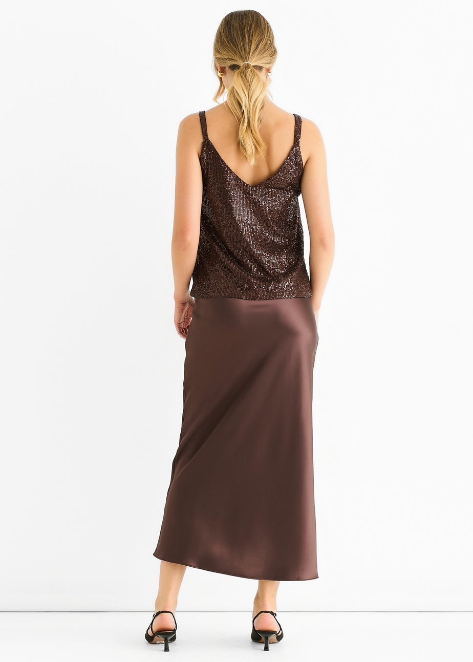 Gini London Chocolate Sequin V Neck Cami Top