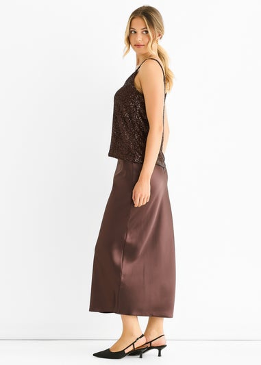 Gini London Chocolate Sequin V Neck Cami Top